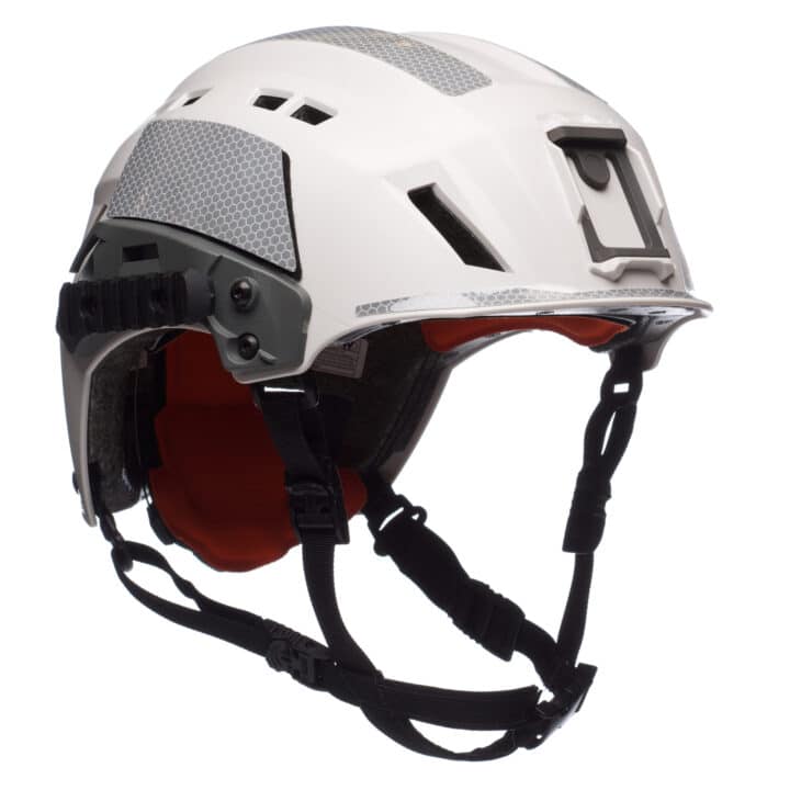 exfil solas reflective kit featured on white sar tactical helmet right angle scaled